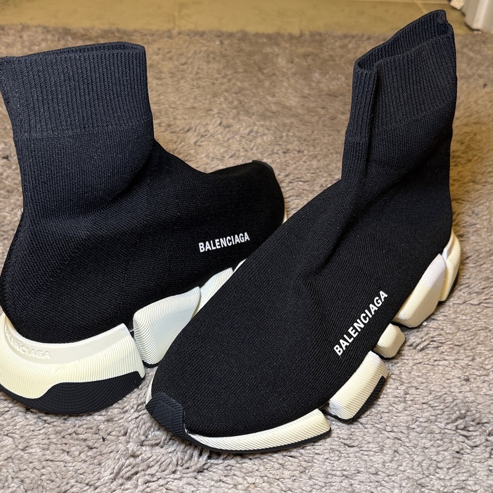 Balenciaga Black and White Knit Sneakers